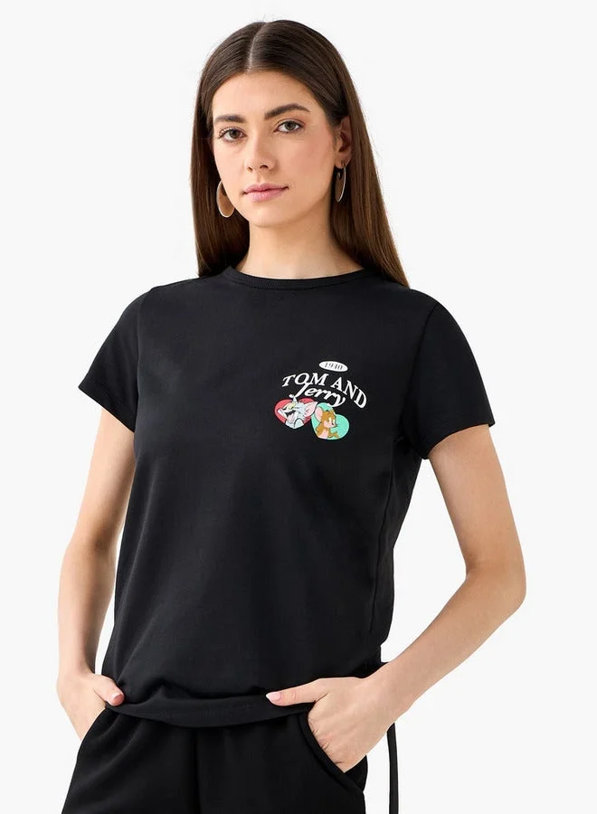 SP Characters T-shirt with Tom and Jerry Print Cotton